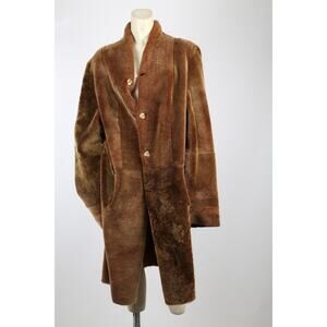 Vintage Shearling Original Sheep Skin Suede Fur Reversible Long Winter Coat Sz M